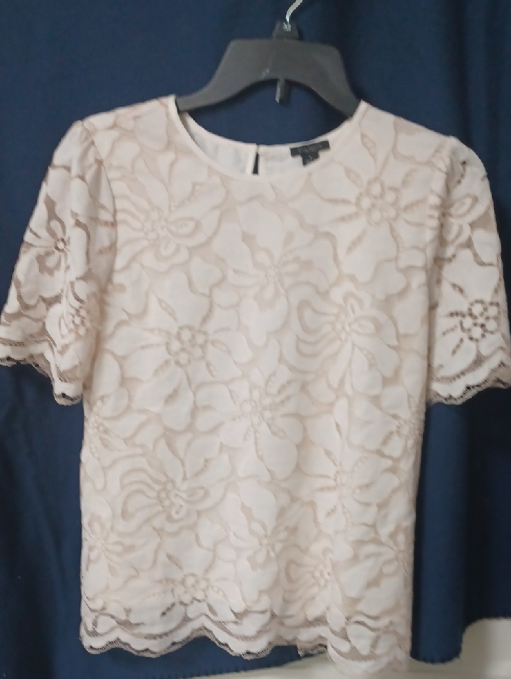 Ann Taylor Cream Floral Lace Short-Sleeve Blouse